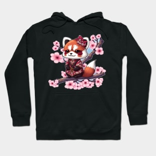 Japanese Red Panda in Blossoms Hoodie